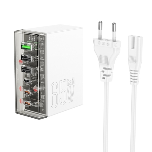 Hoco N36 Fuerza PD65W USB-C / Type-C + USB-A шестипортовое настольное зарядное устройство, вилка европейского стандарта (белый)