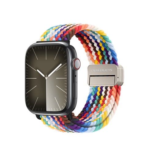 Для Apple Watch SE 2023 44 мм DUX DUCIS Mixture Pro Series Магнитная пряжка с нейлоновой оплеткой ремешок для часов (Радуга)