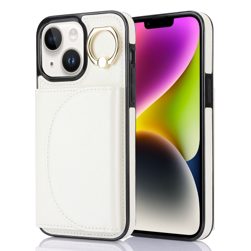 Для iPhone 14 YM006 Чехол-держатель для карт с кольцом, чехол для телефона с ощущением кожи (белый)