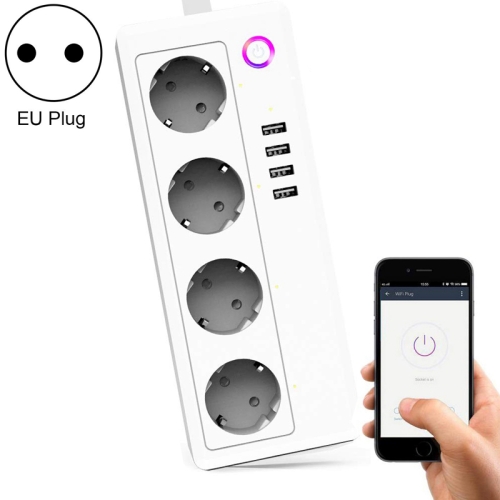 4 порта USB + 4 разъема европейского стандарта, макс. Выходная мощность 16 А, Wi-Fi Пульт дистанционного управления, интеллектуальная розетка, работает с Alexa, Google Home и IFTTT, 230 В переменного тока, вилка европейского стандарта