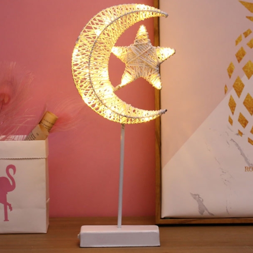 Романтический светодиодный праздничный светильник из ротанга Star and Moon с держателем, Теплая сказочная декоративная лампа-ночник на Рождество, свадьбу, спальню (теплый белый)