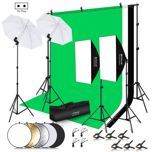 PULUZ LED Light Studio Комплект для фотосъемки софтбокса с фоном, отражателем, штативом и мешками с песком (EU Plug)