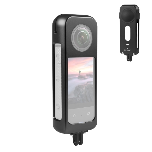 Для Insta360 X3 PULUZ Металлическая защитная рамка для установки в клетку с силиконовой крышкой для объектива (черный)