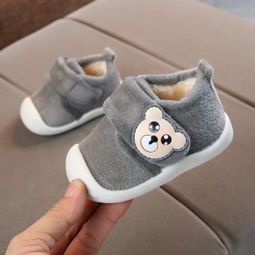 Бархатные туфли Baby Plus из плотного теплого кораллового флиса с мягкой подошвой, нескользящие, из хлопка, размер: 18 (серый)