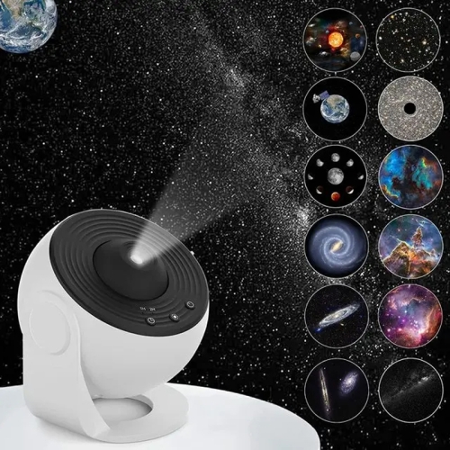 Ночник Galaxy со звездным проектором, светодиодная настольная лампа, декор для детской комнаты с 12 дисками с пленкой (черный и белый)